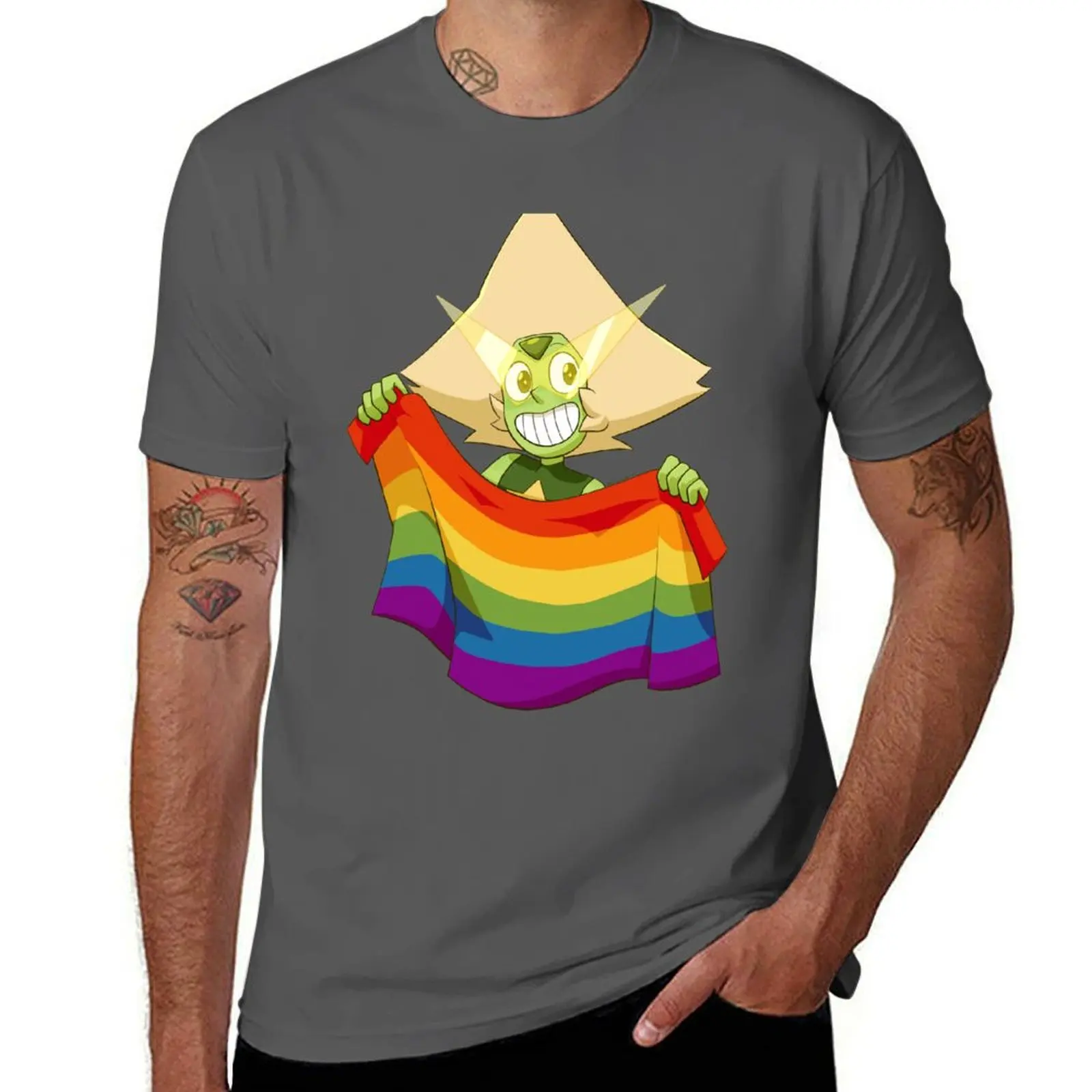 

Gay Pride Flag Peridot T-Shirt cotton man t-shirts vintage graphic tee Short sleeve tee t shirts for men