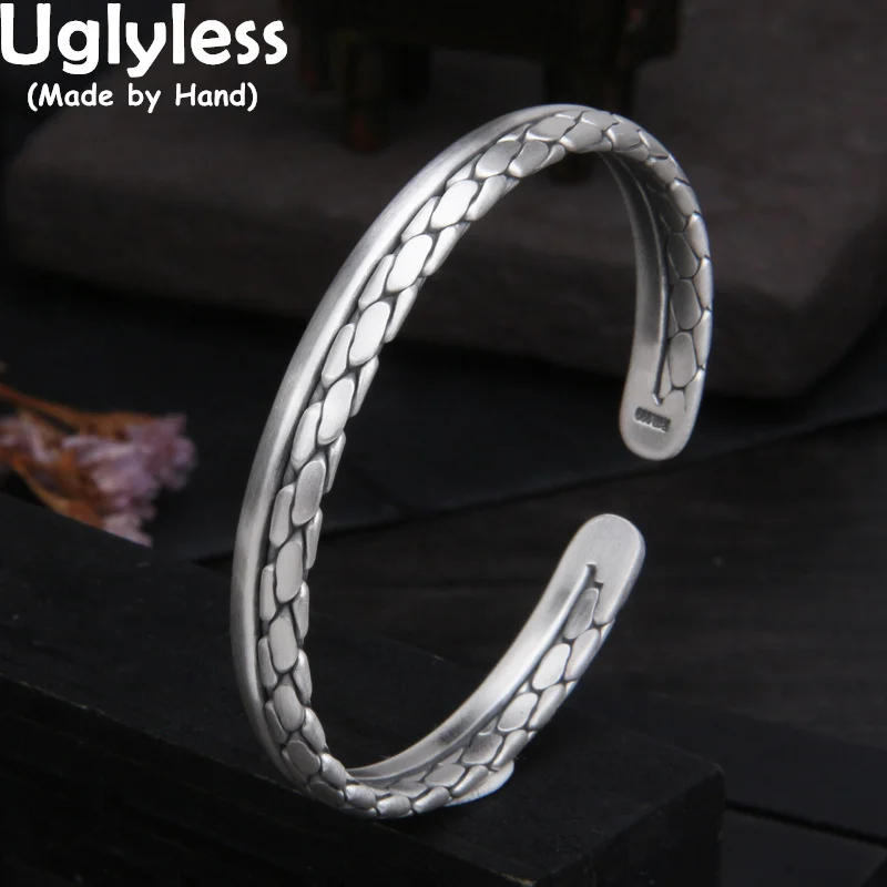 

Uglyless Real 999 Full Silver Spliced Twsited Bangles for Men Flat Square Bracelets Cool Girls Neutral Jewelry Fashion Bangles