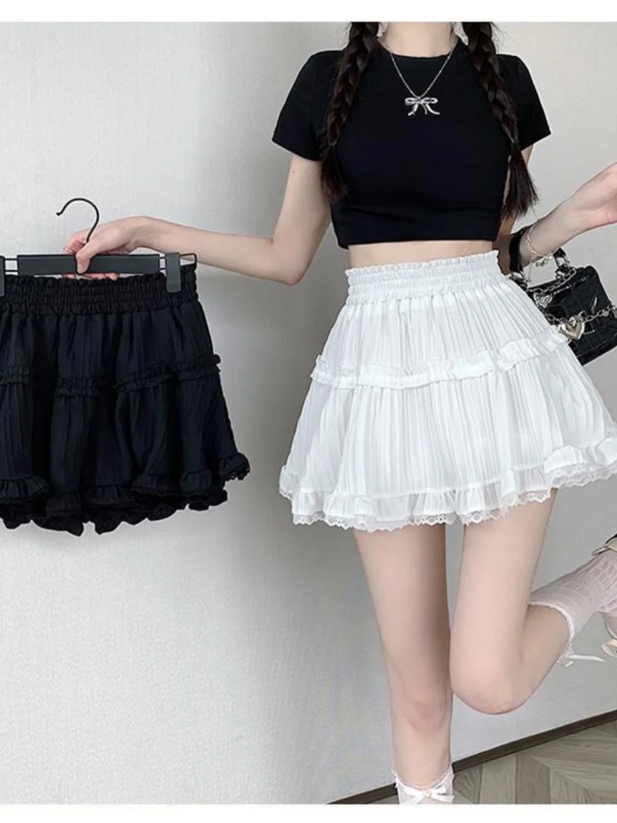 

High Waist A-Line Skirt Lace Trim Ballet Sle Cake Skirt Women plus Size Spring Summer Slimming ort Skirt Pants