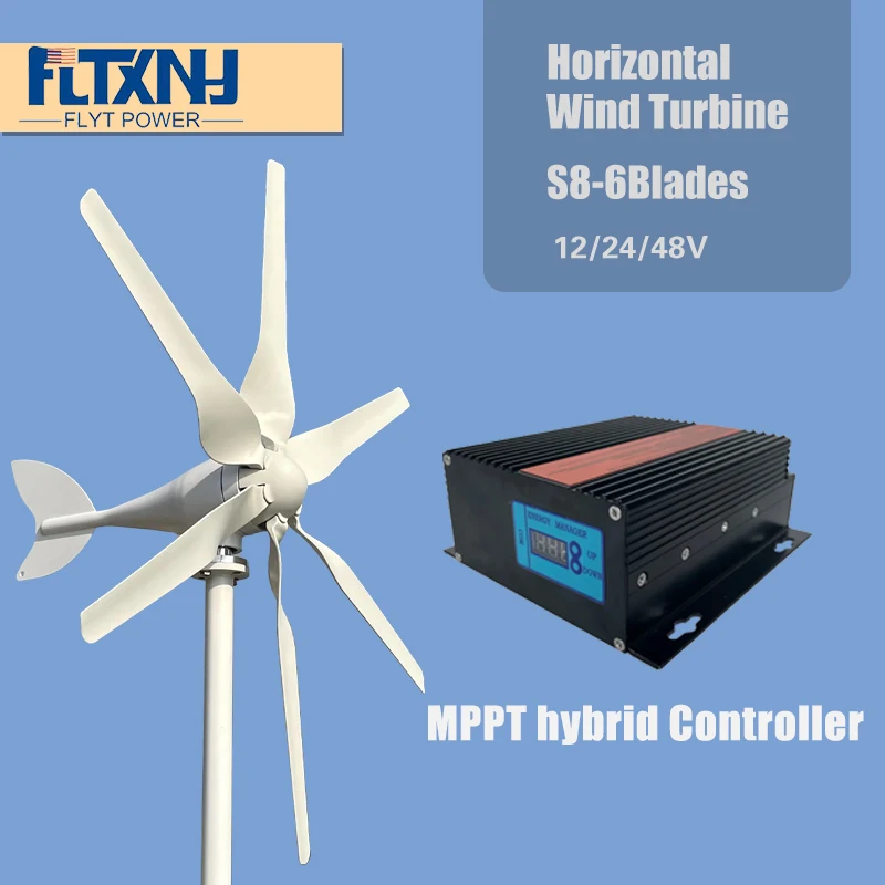 12V 24V 48V Small Wind Turbine Generator Renewable Home Use 6 Blades Horizontal Windmill With Mppt Charge Controller