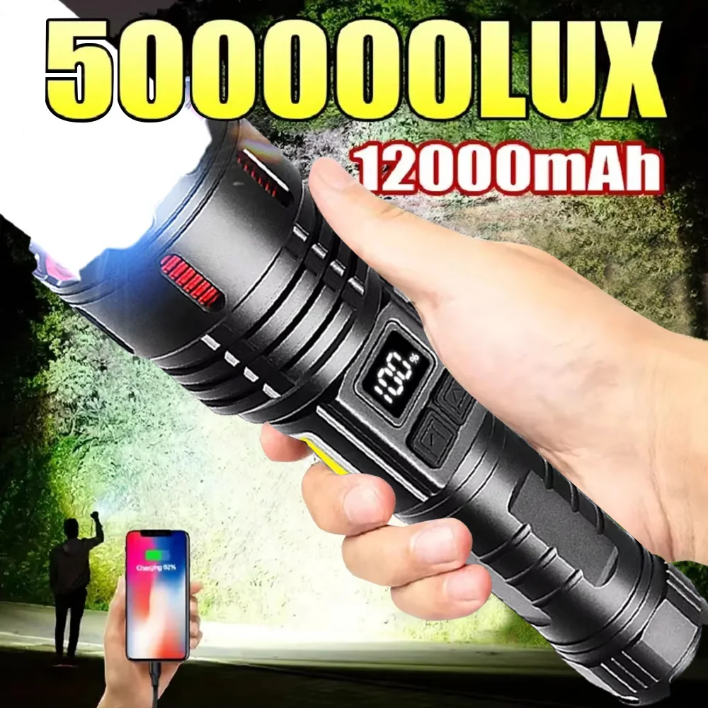 2025 LED Handheld Flashlight Ultra-Bright 50000Lumens 12000mAh Rechargeable Battery Powerful Torch With Magnet Tactical Lantern