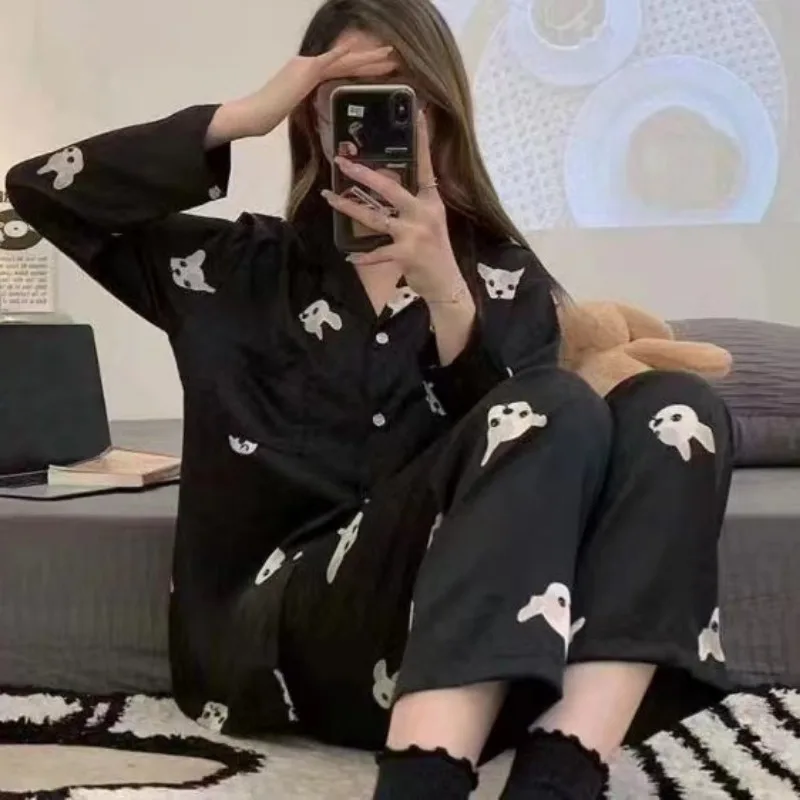 2024 New Spring Autumn Home Wear Long Sleeves Cardigans Women's Pajamas Girls Casual Comfortable Loungewear Set Ladies Sleepwear