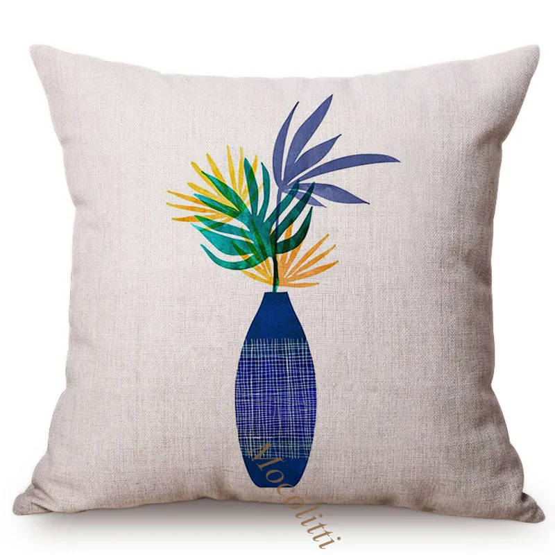 Emerald Bouquet Plant Vases Small Fresh Decoration Cushion Cover Tropical Greenery Leaf Cotton Linen Sofa Pillow Case cojines