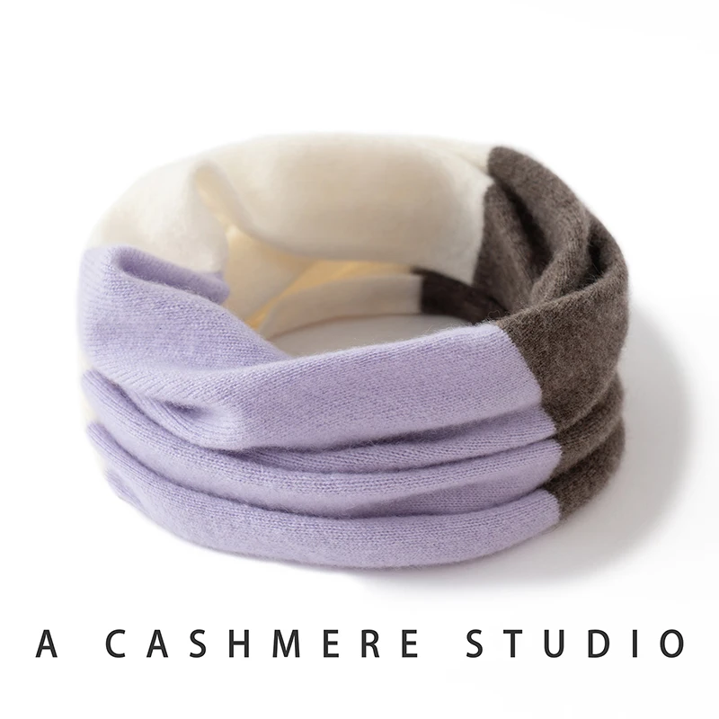 Szal damski 100% kaszmir Trójkolorowy szal Prosty styl Elegancki krótki szal dla kobiet do biura Luksusowy szal na jesień i zimę Kaszmirowy ciepły ocieplacz na szyję