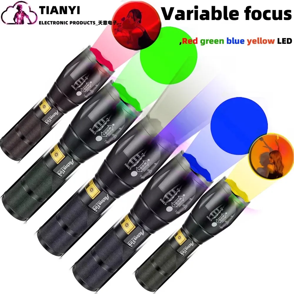 Ultra-bright rechargeable flashlight with adjustable focus floodlight White red green Blue Sunset yellow photo fill light