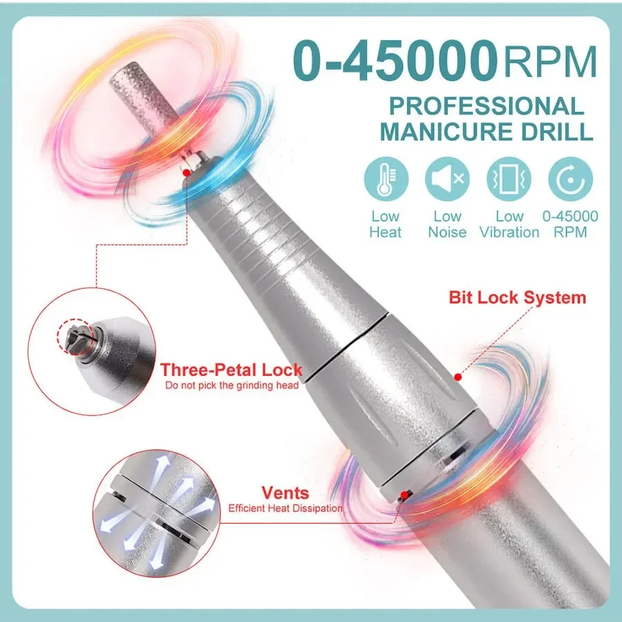 2024 Original 45000 U/min wiederaufladbare Nagelbohrmaschine mit LCD, geräuscharm, professioneller Nagellack, Schleifer, Nägel, Zubehör-Set