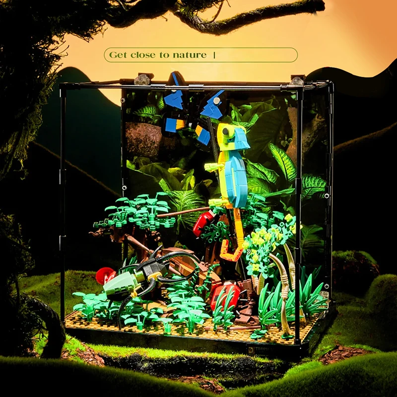 ตัวต่อบล็อกป่าฝนเขตร้อน 3 มิติ รูปสัตว์ คาเมเลียน กิ้งก่า แมลง ผีเสื้อ ด้วง ต้นไม้ ของเล่นประกอบบล็อก ของขวัญสำหรับเด็ก