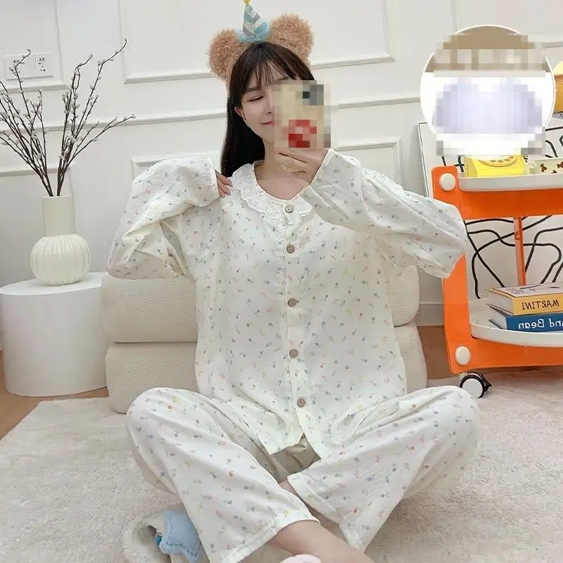 Long Sleeved Long Pants Pajama Set for Girls In Spring Autumn New Korean Style Lace Princess Style Home Clothes Two-Piece Set