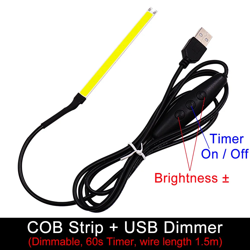 100x8mm 3V 3.7V 5V COB świecący czip LED 2W ciepły zimny biały kolor z wtyczką USB AA przycisk opakowanie na baterie ściemniania pasek LED żarówka