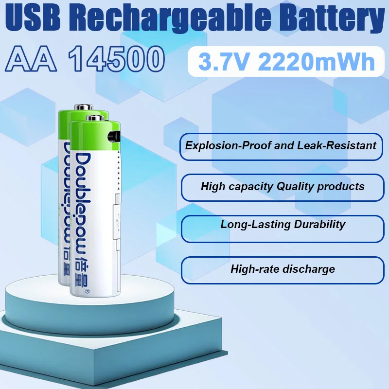 

2220mWh High Capacity 14500 Li-ion Battery 3.7V Rechargeable USB-C Charging AA Size for Flashlights Electronic Devices