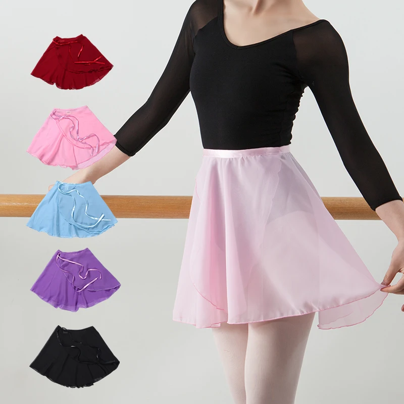 Adult Dance Skirt Women's Lace Chiffon One Skirt Ballet Tulle Skirt Pink Black Red Skirt