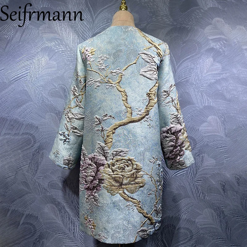 Seifrmann 2026 Summer Women's clothing New Fashionable Round Neck Long Sleeve Nail Bead Jacquard Long Coat