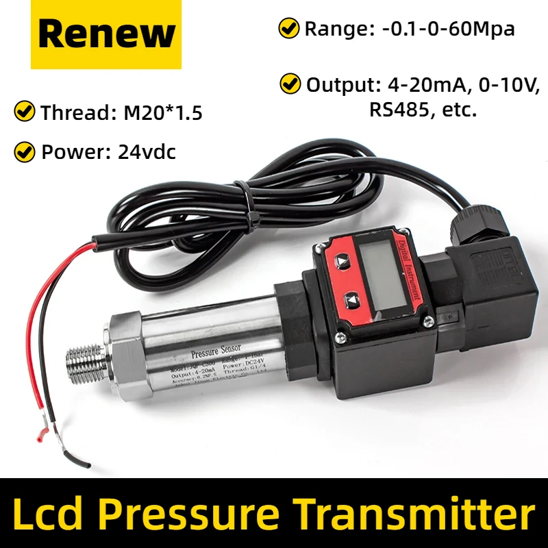 

Digital Pressure Transmitter 4-20mA 0-10V M20*1.5 Pressure Transducer Sensor 0-60Mpa RS485 Pressure Sensor TransducerTransmitter