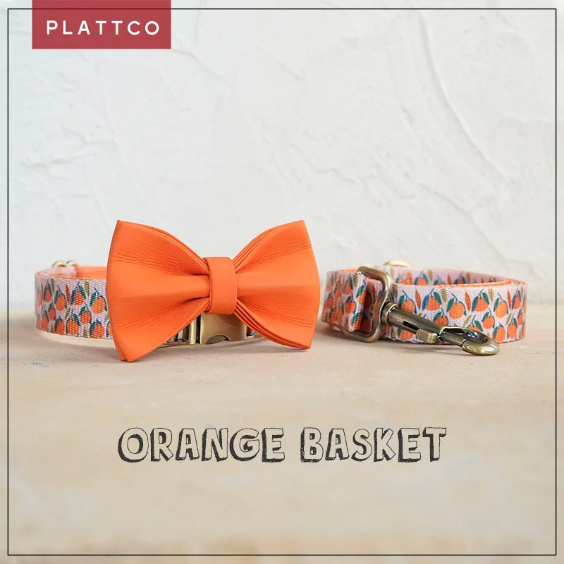 PLATTCO unique design dog set print ORANGE BASKET with high-quality bronze buckle size 5 PDC324Br&PDL324Br&PBT137