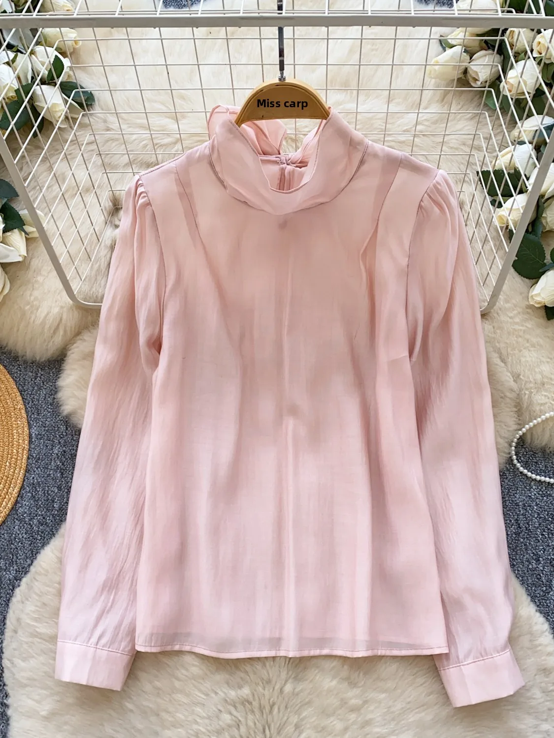 

Элегантное длинное платье Sweet Ele для женщин: повседневное, дышащее, из полиэфирного волокна, с воротником-стойкой и бантом, для весны и лета