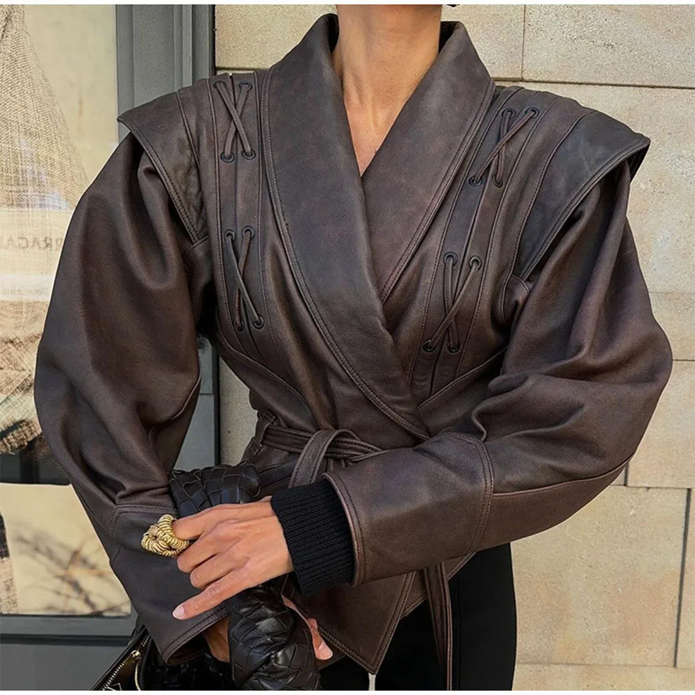 2026 Women PU Leather Jacket Short Classic Design Lapel Collar Top Windproof Warm Coat Daily Commute Casual Style Outerwear