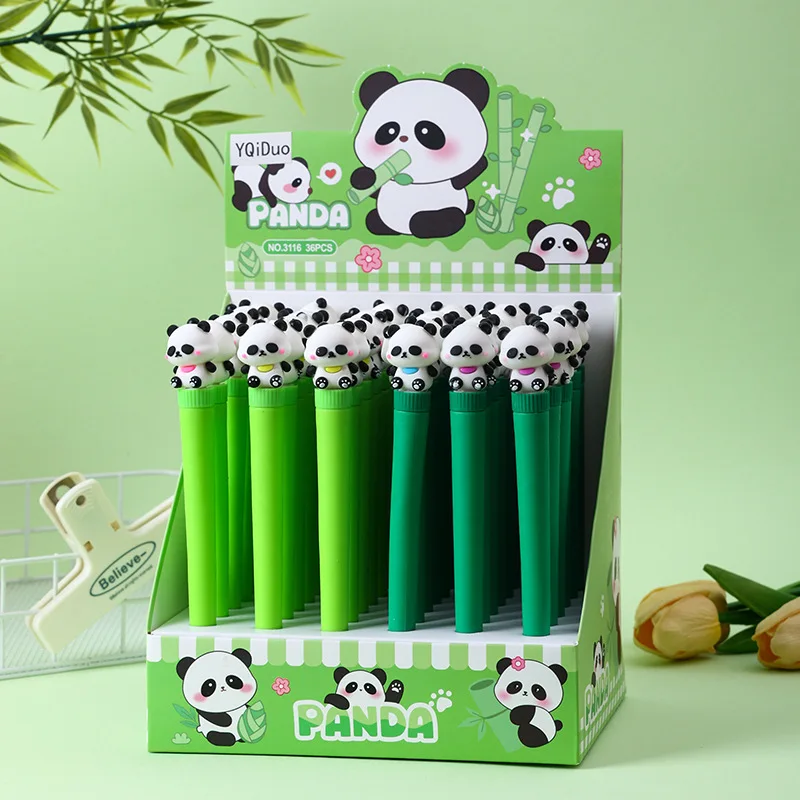 

36 Pcs with Box Cartoon Panda Turn Neutral Pen Soft Glue Cute Styling Black Signature Pen Decompression Gift Writing Supplies