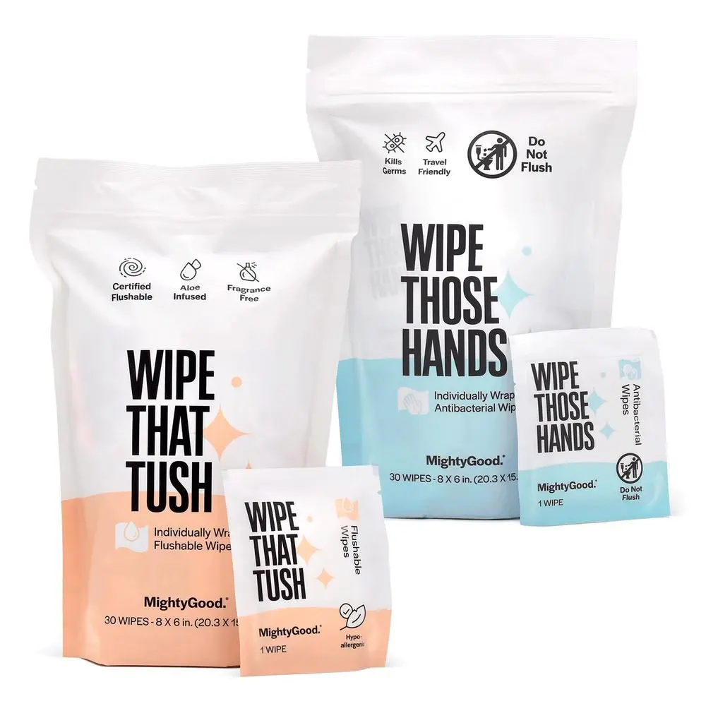 

60 Travel-Friendly Individually Wrapped Tush and Hand Wipes Combo Pack