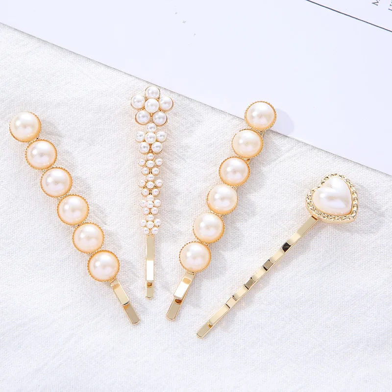 New Fashion Pearl One line Clip Hair Clip for Girls with Love Edge Clip for Simple and Elegant Women's Headwear