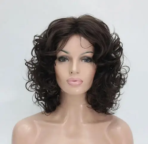 New Fashion 40cm Length Chestnut Dark Brown Curly Women's Synthetic Hair Wig