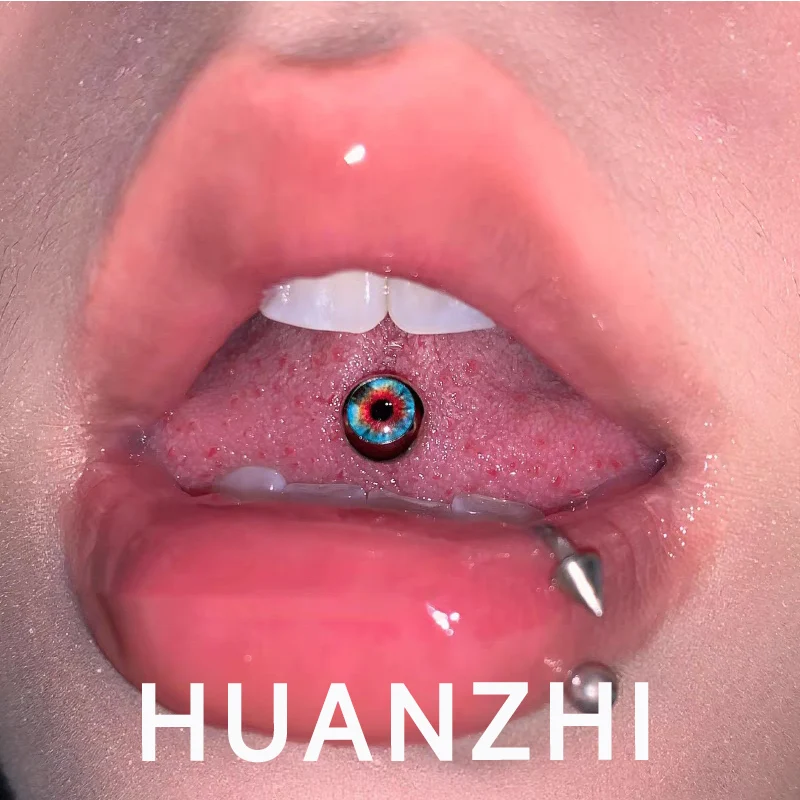 HUANZHI 16mm Y2K Exaggerated Pupil Eyes Tongue Stud Cyberpunk Personalized Real Piercing Jewelry for Women Men 2024 New