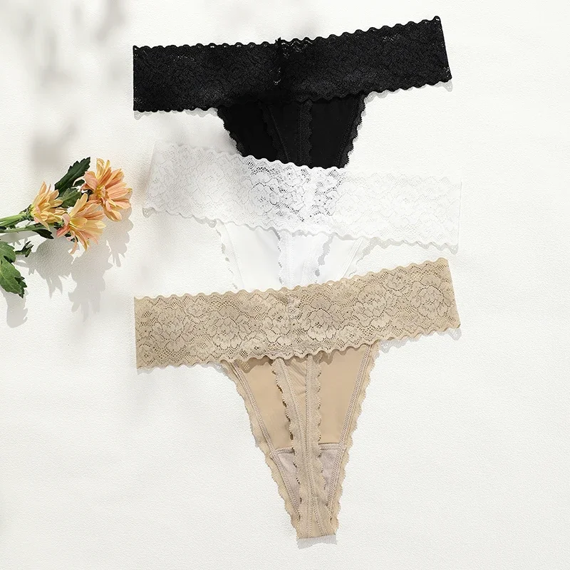 

Hot Sale Lace Thong Panties Female Floral Lace Women Panties Breathable Briefs Ladies Mid Waist Seamless Thongs Women's panties