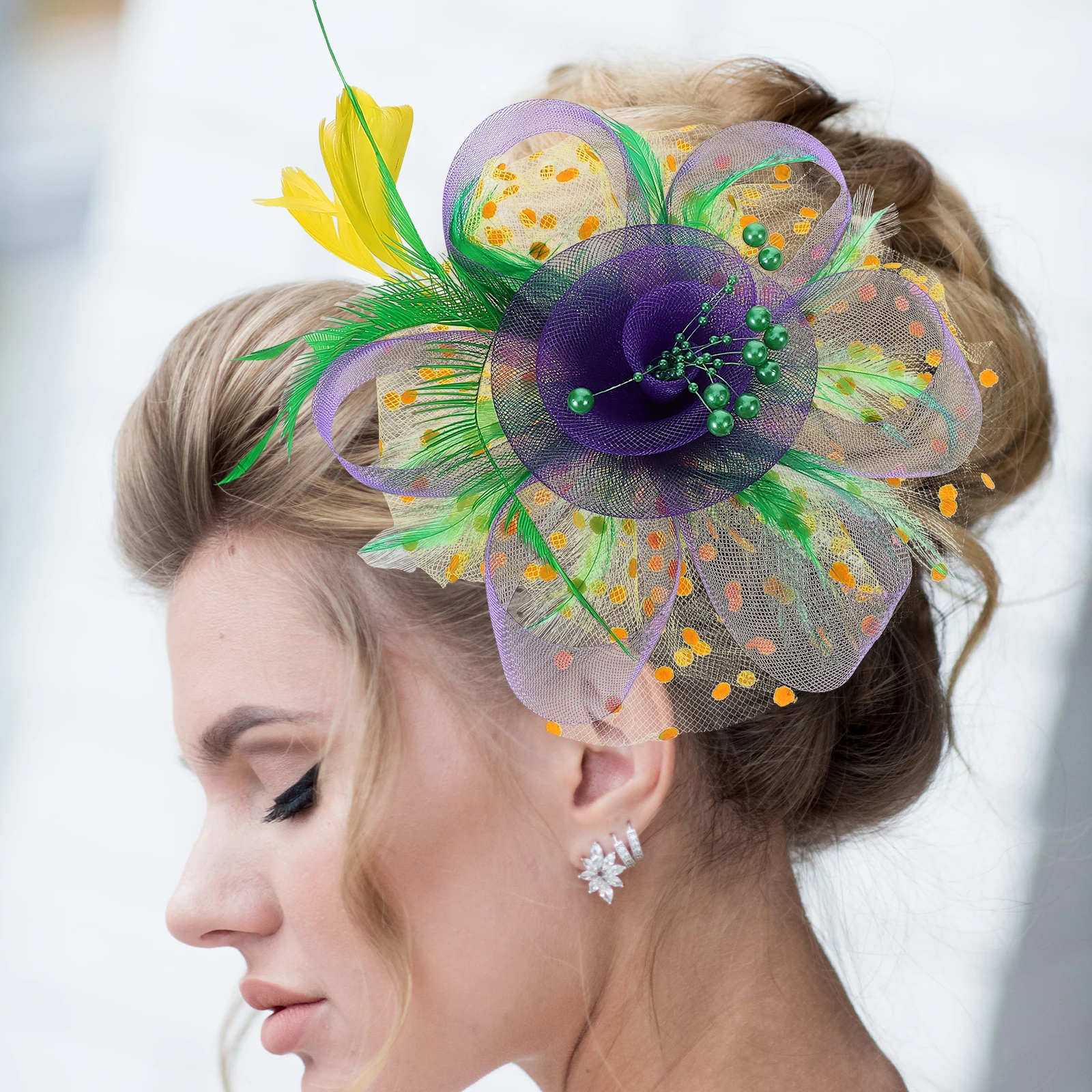 

Fascinator Hat Women Headdress Wedding Bride Hair Accessories Bridal Headb Headwear Tea Party Yellow Green Purple