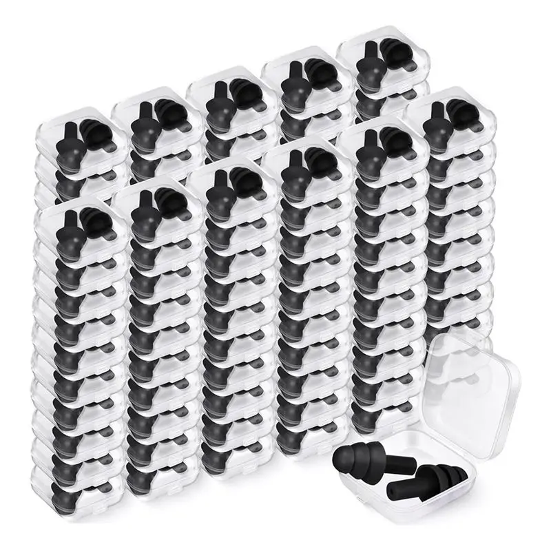 ABHI-100 Pairs Ear Plugs Bulk With Plastic Cases Soft Foam For Concerts Swimming Noise Reductio For Sleeping Noise Cancelling
