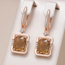 Kinel Hot Light Brown Natural Zircon Drop Earrings for Women Fashion Square 585 Rose Gold Color High Quality Daily Fine Jewelry