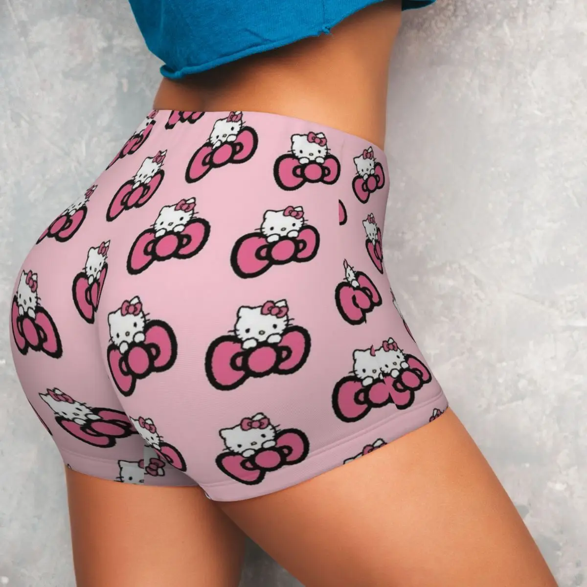 Hello Kitty Yoga Shorts for Women Cute Cartoon Athletic Fitness Workout Gym Sportswear