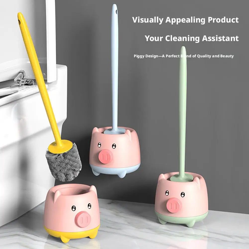 Cute Pig‑Shaped Toilet Brush with Holder, High‑Density Bristles Sturdy Plastic Bathroom Cleaning Tool, Decorative Toilet Cleaner