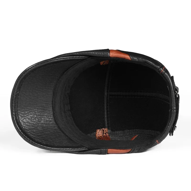 Мужская уличная кожаная шапка, зимние береты, мужская теплая защитная шапка для ушей, 100% натуральная кожа, шляпа для папы, Leisure Boinas Para Mujer