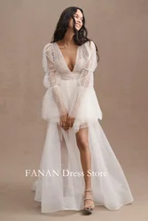 Fanan Customized Puff Sleeves Pearls White Tulle Convertible Wedding Gown Elegant Wedding Dresses without Sleeves