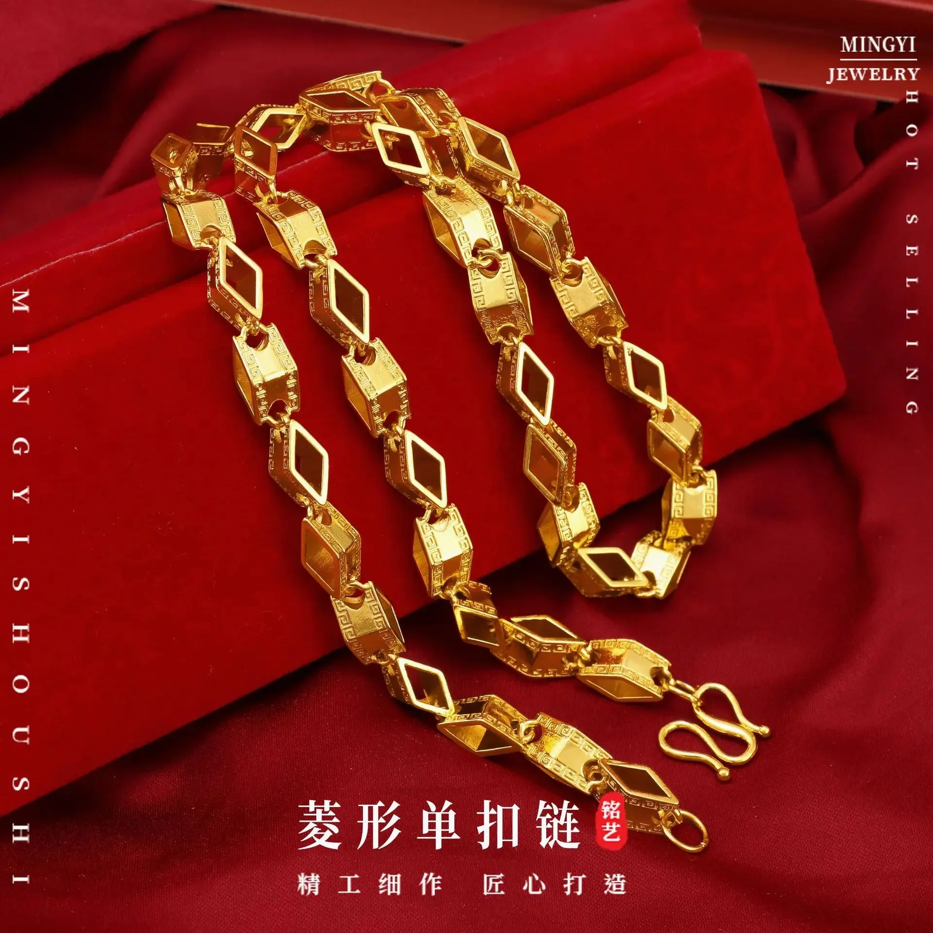 

Zylax Jewelry Luxury 24K 9999 Pure Gold real gold Men's Diamond Single Button Necklace