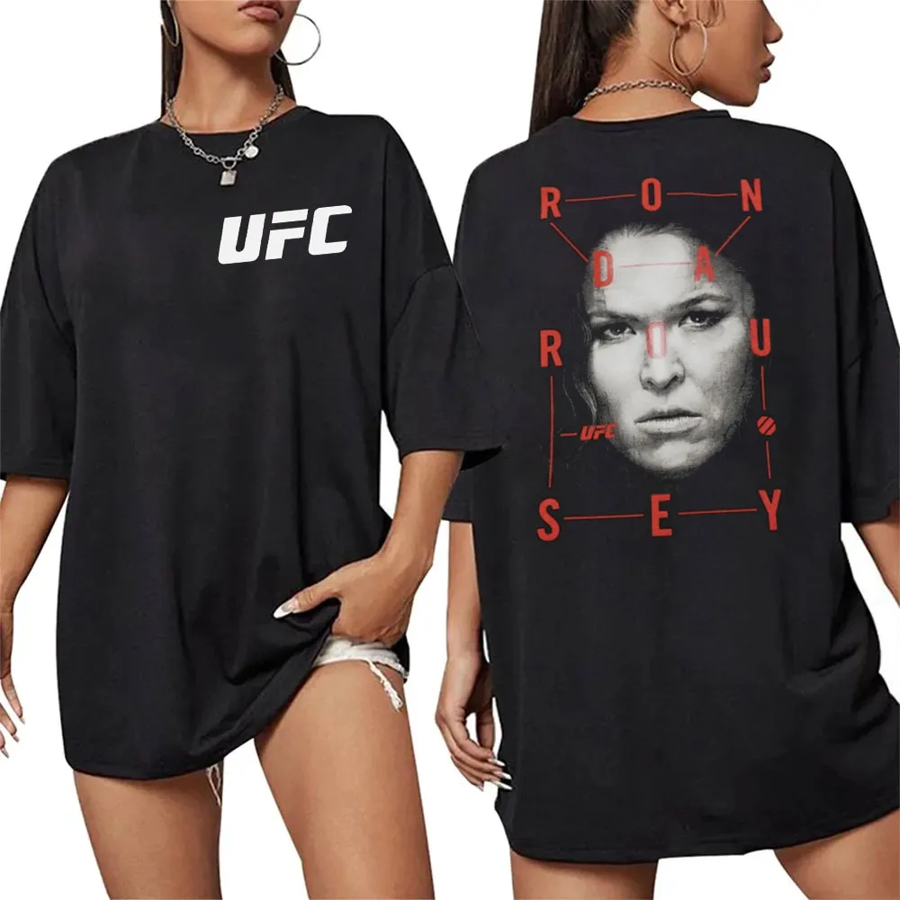 

Лето 2026, женская боевая футболка UFC Ronda Rousey, спортивная хлопковая свободная рубашка с короткими рукавами для отдыха и фитнеса, унисекс