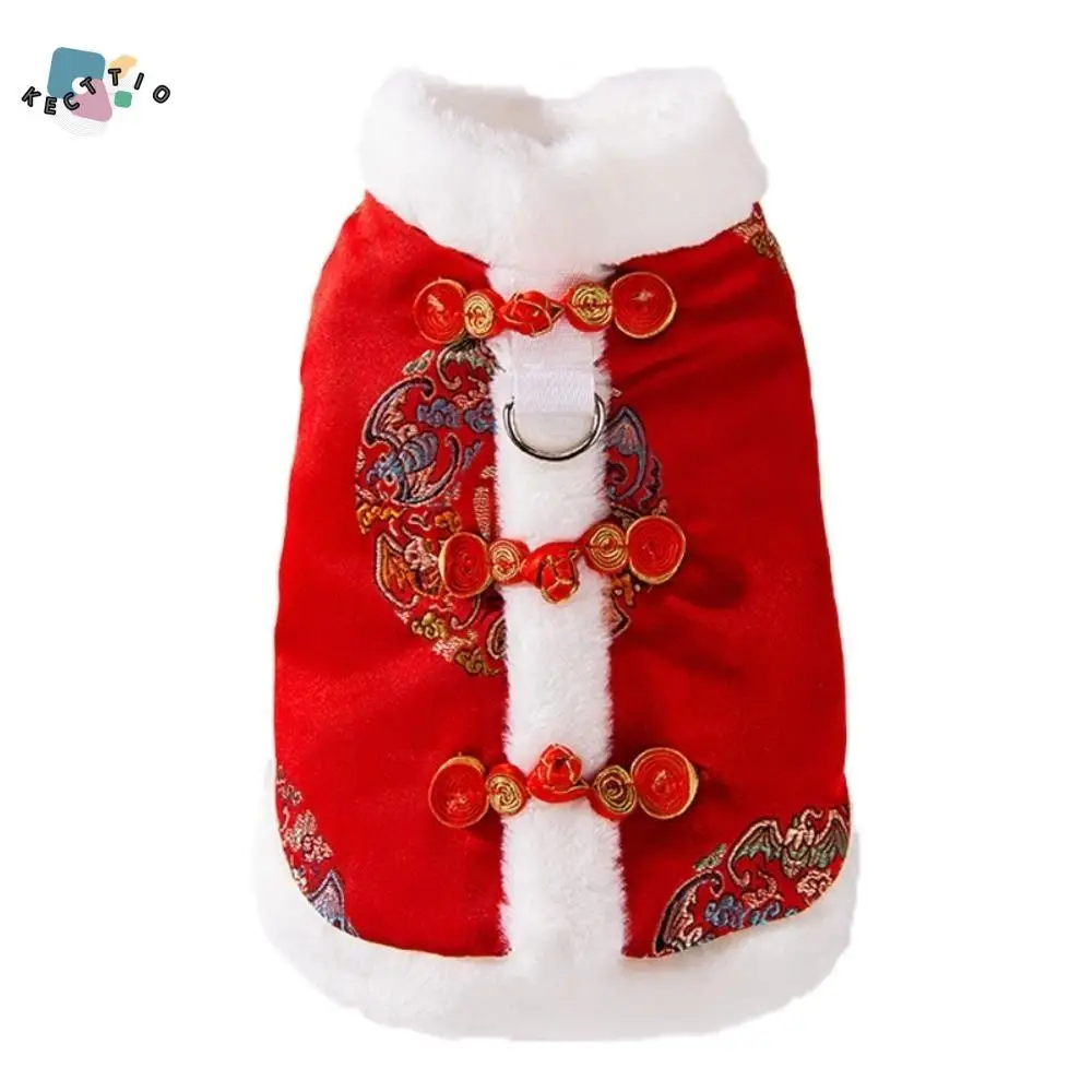 

Puppy Costume Red Pet Tang Suit Character Fu Warm Dog Vest Plush Knot Button Cat Coat Spring Festival