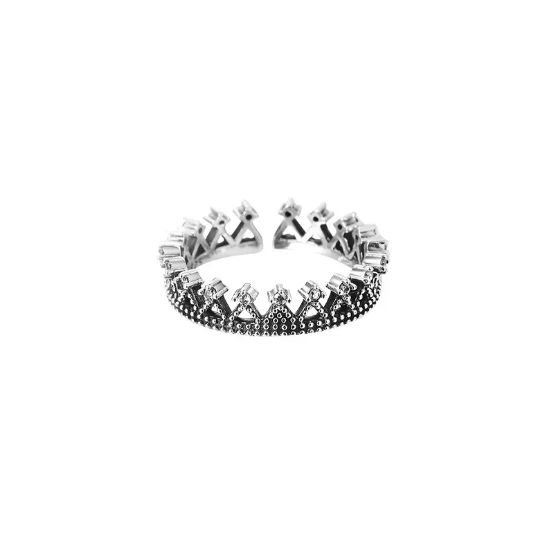 

GXGlint S925 Sterling Silver Open Ring Handmade Crown Lace Retro Indie Thai Silver Ring for Women stranger things Adjustable