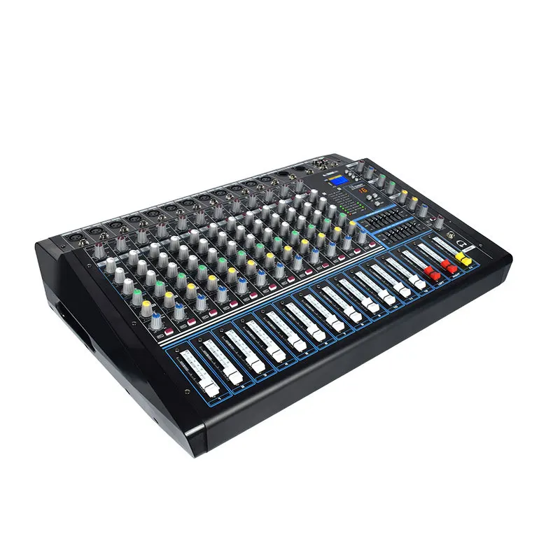 Professional 12-Channel High Power Audio Mixer 1600Wx2 Audio Tuner with Reverberation Equalization