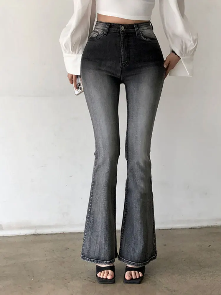 

Эластичные узкие джинсы с высокой талией, рваные микроклеш, джинсы длиной до пола, Fem Faion, осенние повседневные синие джинсы с высокой талией, женские ...