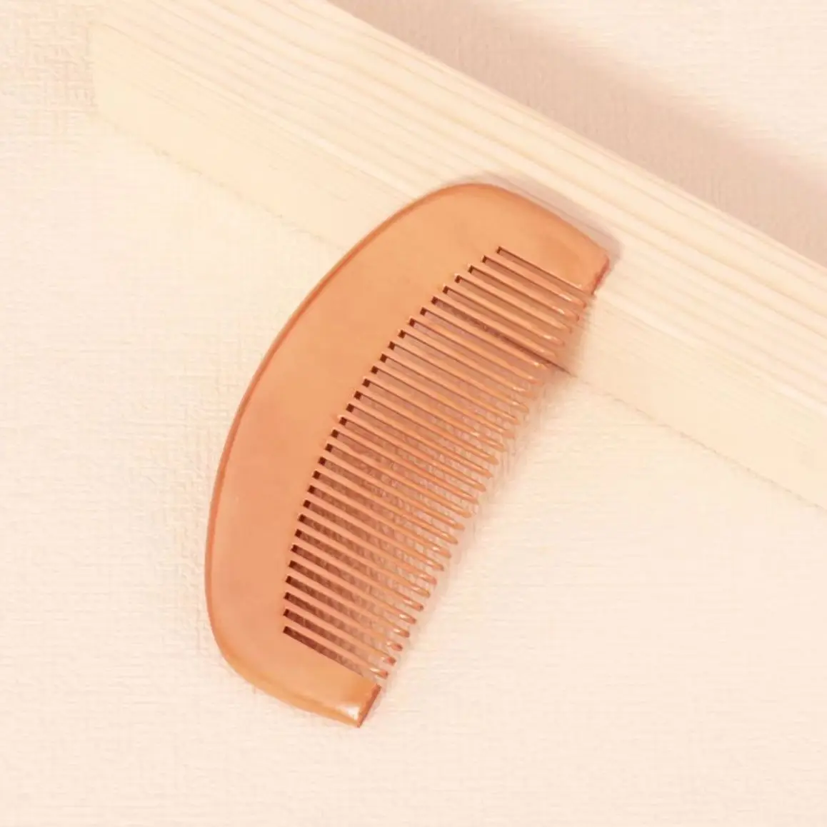 

Portable half moon shaped natural peach wood comb, anti-static beard comb, head massage comb Special for real hair wigs