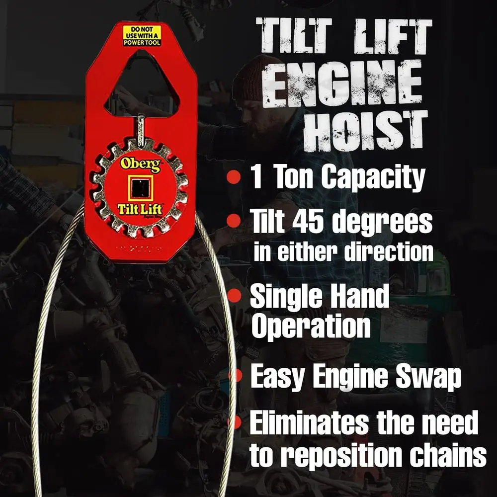 Tilt Lift Engine Hoist Sling 1 Ton Capacity Single-Hand Operation 45° Tilt Transmission Removal Easy 6000 lbs Safety Test