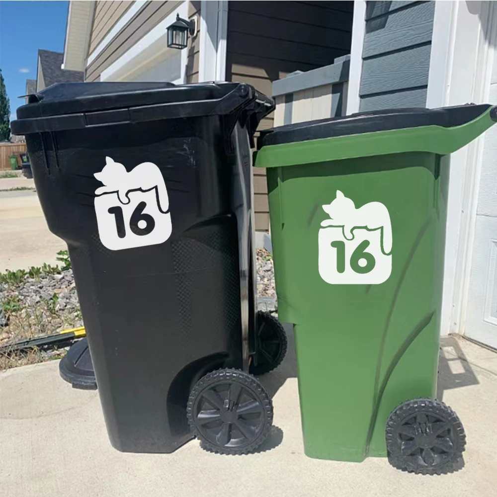 3Pcs Cute Cat Wheelie Bin Numbers Vinyl Decal Customized House Number Sticker DIY Garage Rubbish Trash Bin Wall Stickers