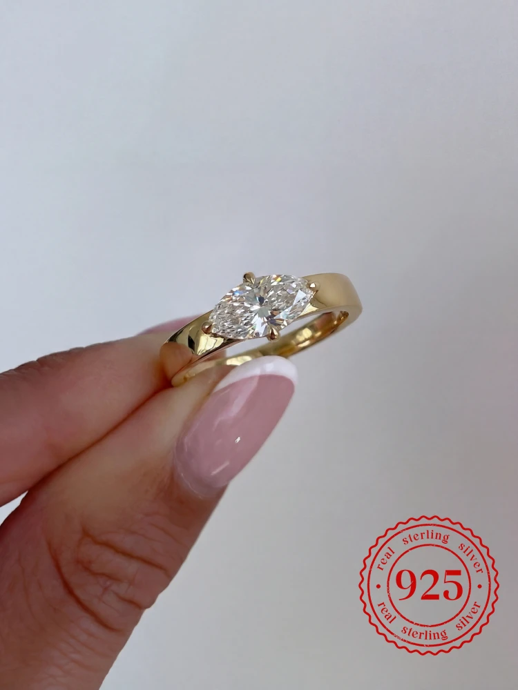 Ring aus 925er-Sterlingsilber, modischer Minimalismus, Marquise-Zirkon, für Damen, Verlobung, Hochzeit, Party, luxuriös, hochwertig, feiner Schmuck