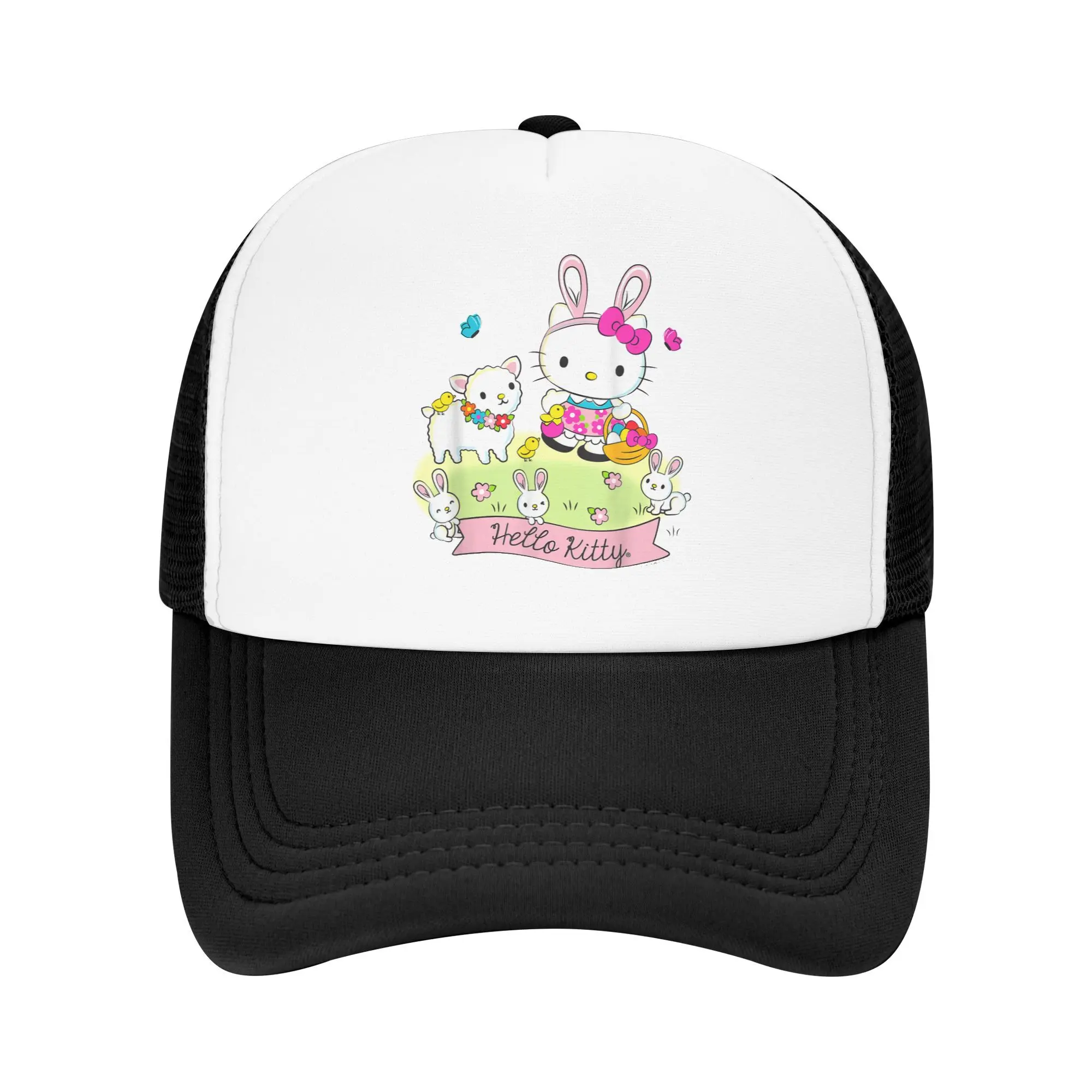 Hello Kitty y sus amigos escena de Pascua sombreros para el sol estilo callejero hombres gorra de camionero de malla diseño de gran oferta gorra Snapback para gimnasio al aire libre regalo