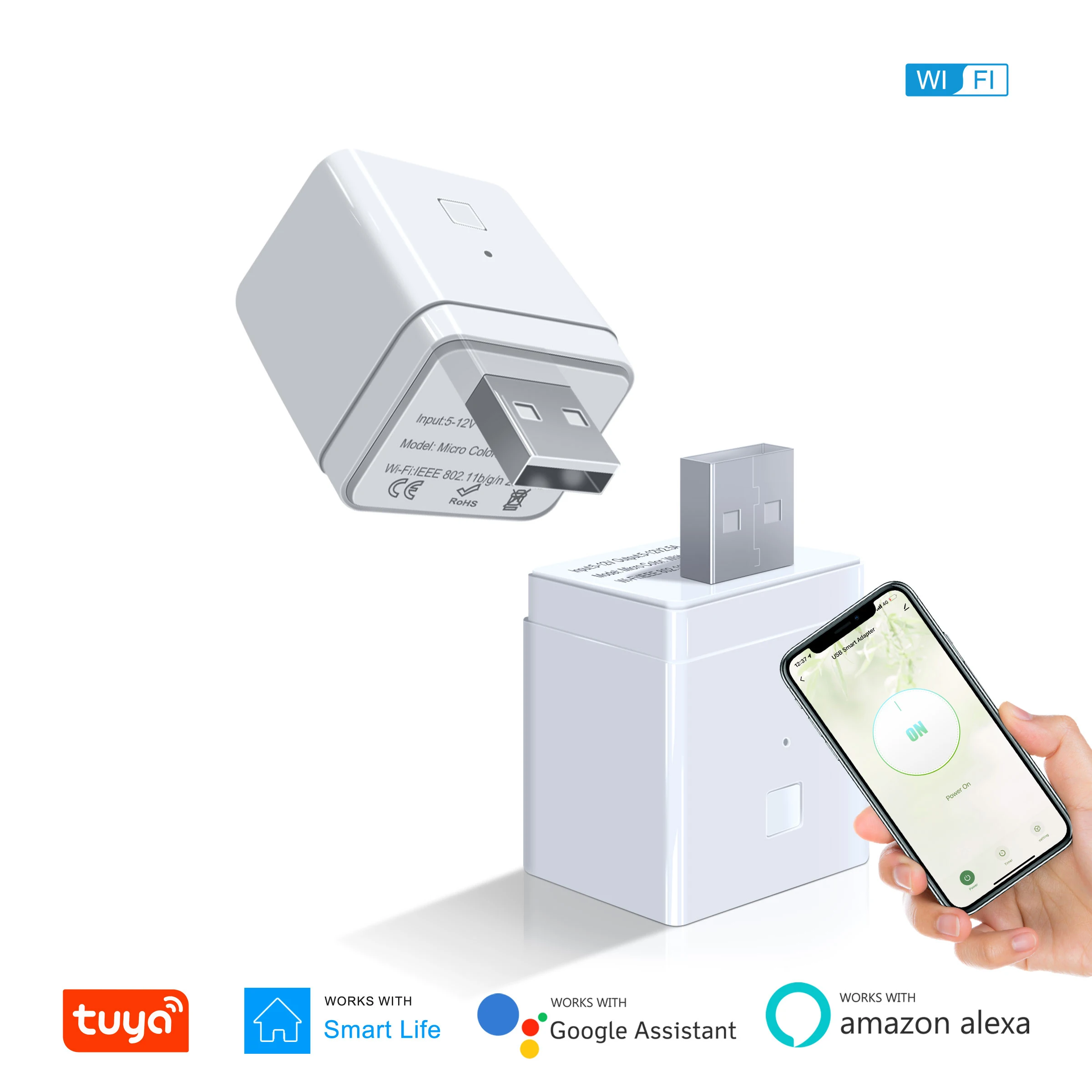 Tuya Smart Micro USB Adaptor Switch 5V, WiFi Mini USB Power Adaptor Compatible with Alexa Hey Google for Home Automation