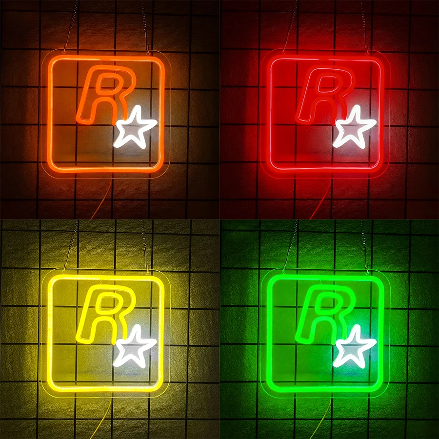 

R-Star Led Neon Sign, Five-Pointed Letter Icon, Used For Bedroom, Game Room, Bar, Club, Man Cave Decor, The Best Gift For Gamers