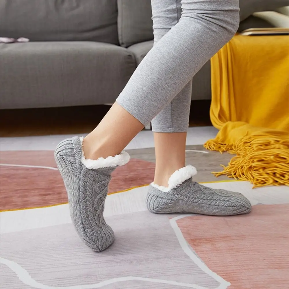 

Soft Girls Plush Solid Color Home Slippers Indoor Socks Floor Socks Winter Floor Shoes Female Hosiery Coral Fleece Socks