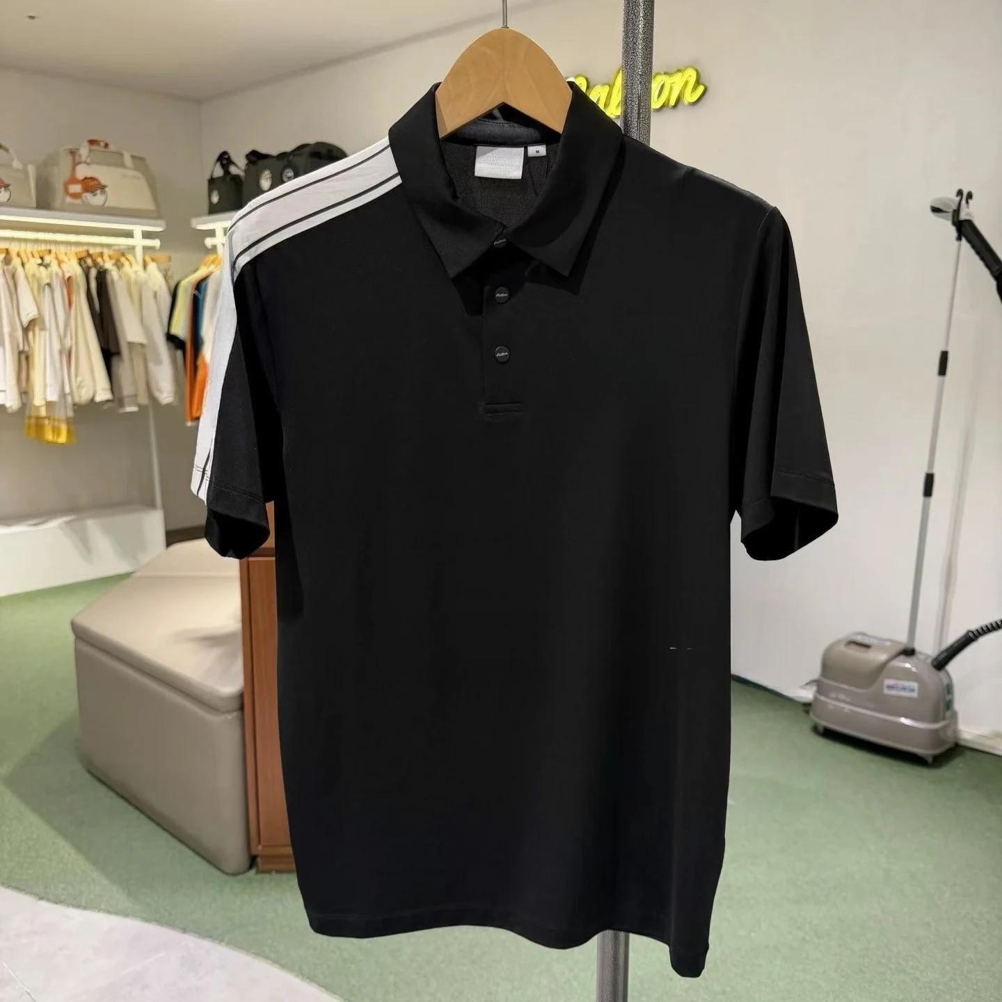 Korean Men's Golf Polo Shirt Summer Quick Dry Short Sleeve Contrast Stripe Sports Casual Loose Fit Collared T-Shirt