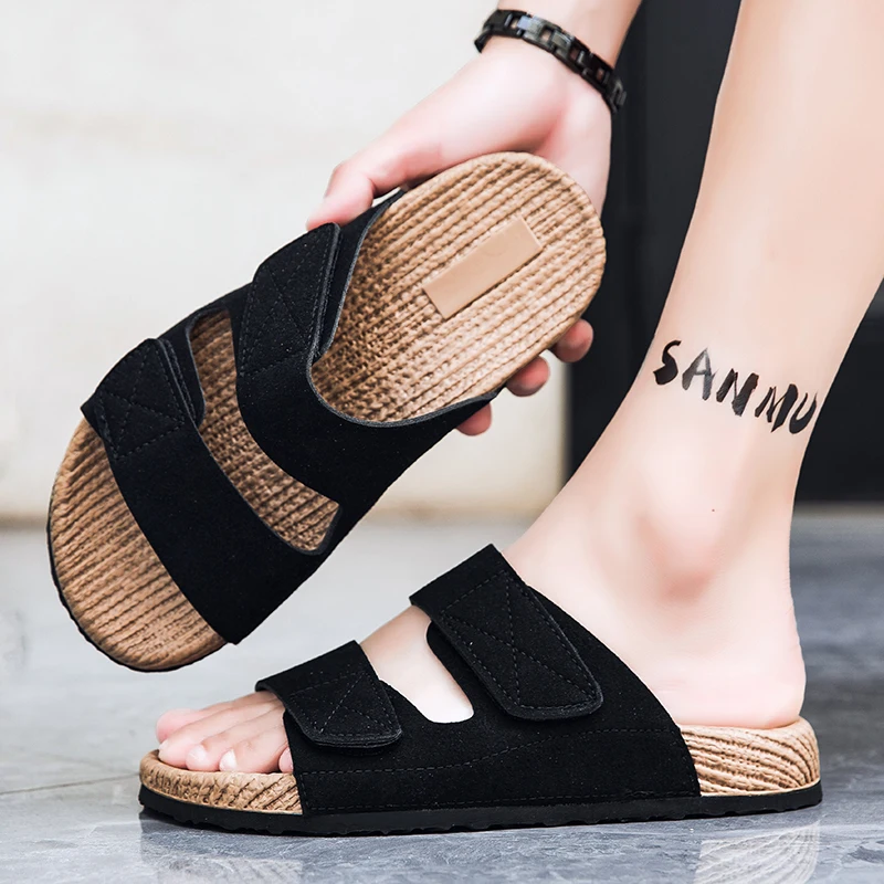 Men's Slippers Men's Summer Beach Sandals Fashionable Soft Flat Sandals Comfortable Lightweight Home Open-Toe Flat Sandals