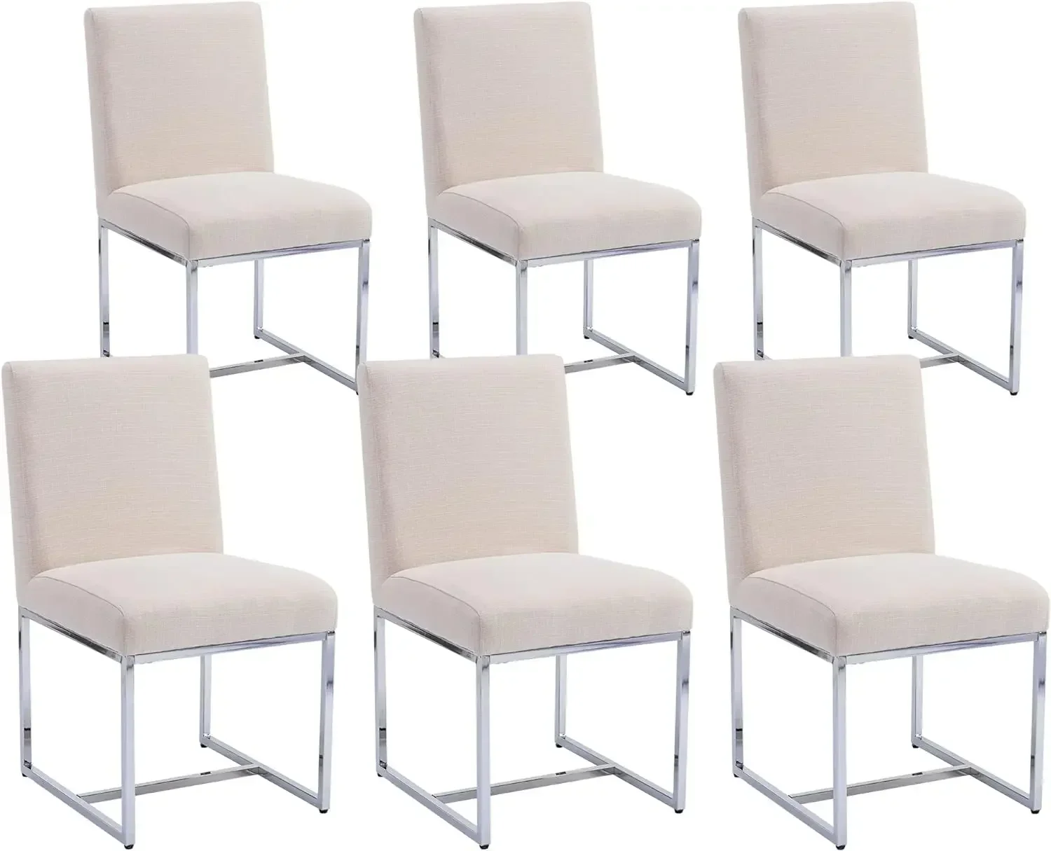 

Набор из 6 обеденных стульев с льняной обивкой, современный мягкий стул середины века с хромированным металлическим каркасом для ресторана